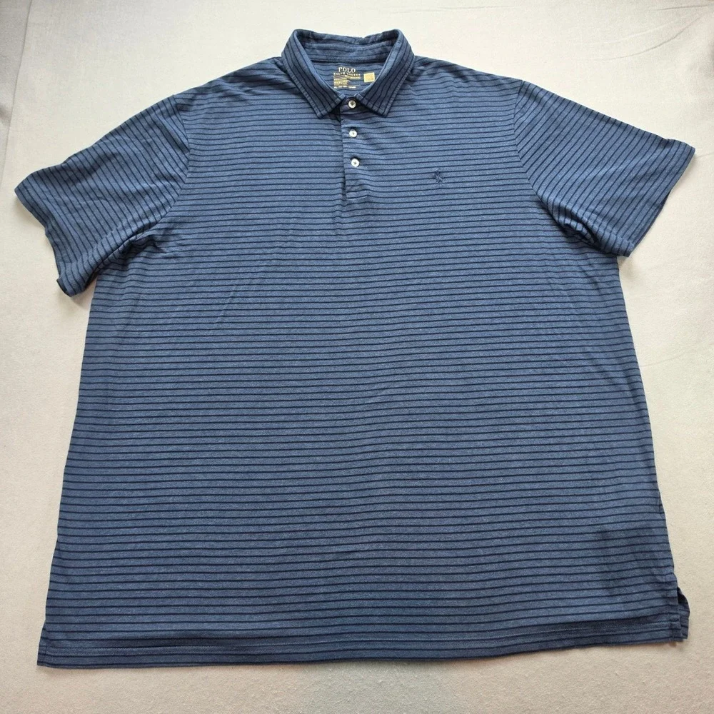 Polo Ralph Lauren Performance Mens XXL Blue Striped Short Sleeve Golf Polo Shirt